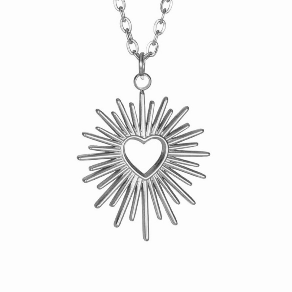 “Radiant Sacred Heart” of Jesus Immaculate Mary Burst Explode Catholic Necklace